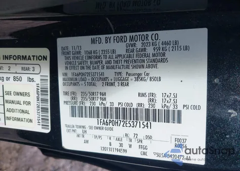 2014 Ford Fusion Se из США, поврежденный, VIN 1FA6P0H72E5371541